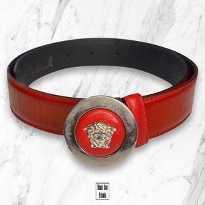 Vintage Versace Medusa Belt - Leather, Maroon